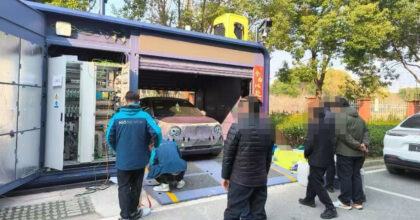 Nio’s Firefly demo swap station was seen in China during operation